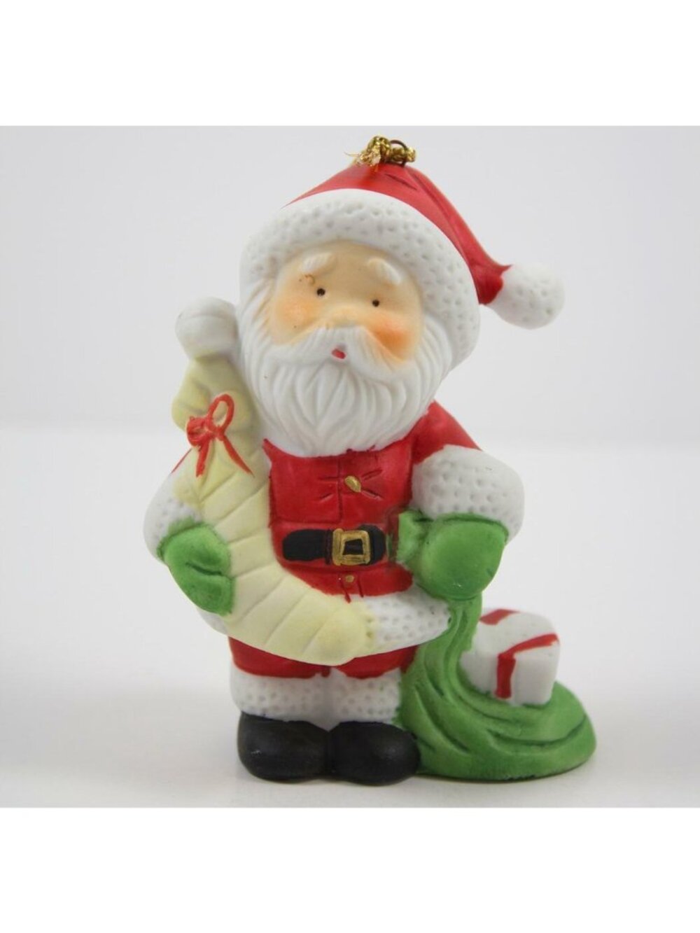 Vintage Porcelain Santa Claus with Sack Presents Christmas Ornament